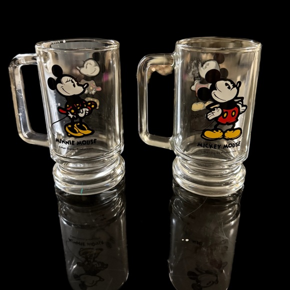 Vintage  Walt Disney Productions Mickey Mouse Minnie Mouse  Glass Mugs Steins - Picture 1 of 4
